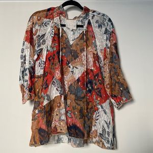 JOHNNY WAS JADE Claire Tiered Top Sheer Metallic Blouse - S